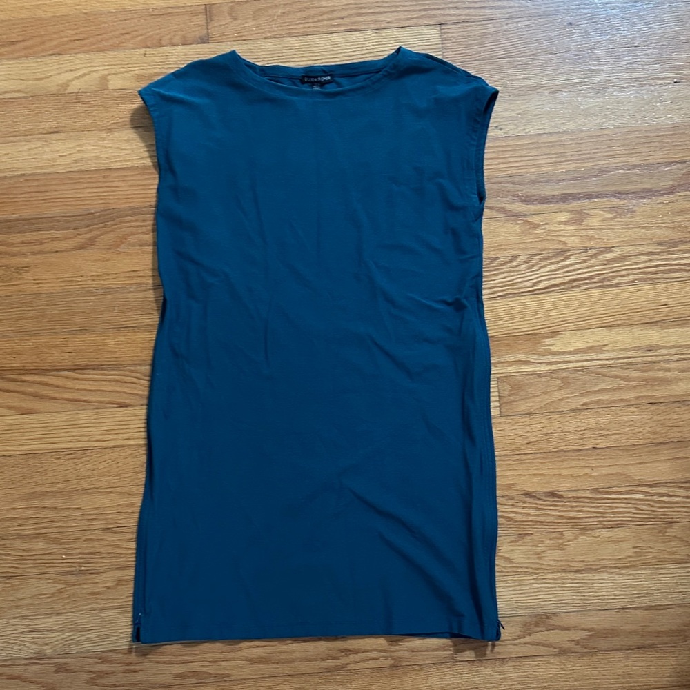 Eileen Fisher Sleeveless Teal Tunic dress with side zippers
